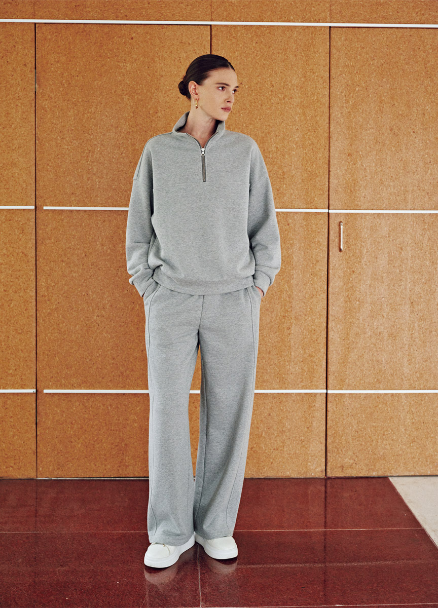 混棉抽繩休閒長寬褲